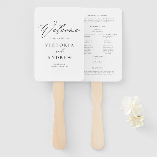 Éventail Programme de mariage formel à typographie simple n (Devant et derrière)
