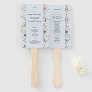 Éventail Programme de mariage Fougère Fleur Simple Bleu Pou