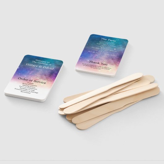 Éventail Programme de mariage Galaxie Bleue et Rose (Non-assemblé)