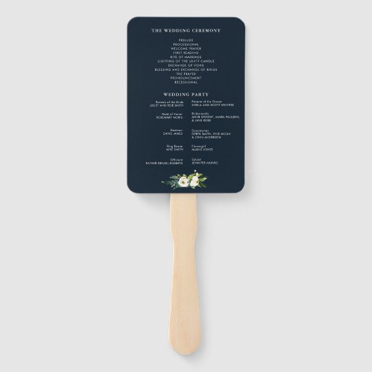 Éventail Programme de mariage géométrique à fleurs blanches (Dos)