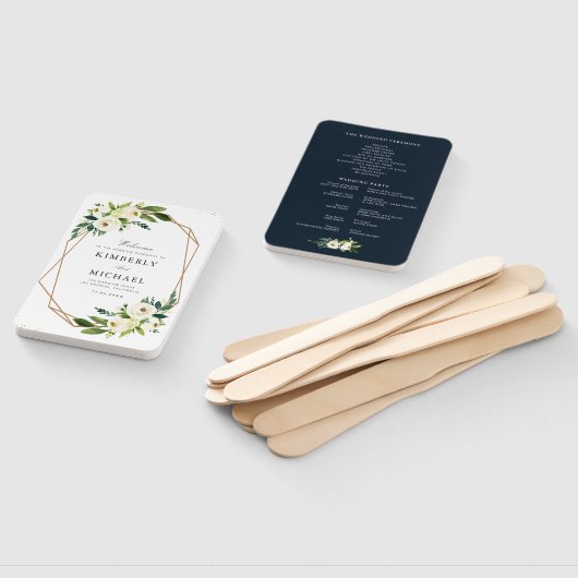 Éventail Programme de mariage géométrique à fleurs blanches (Non-assemblé)