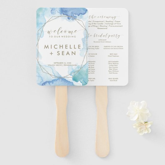 Éventail Programme de mariage géométrique aquarelle (Devant et derrière)