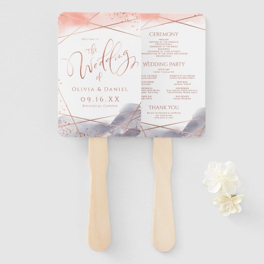 Éventail Programme de mariage géométrique de l'aquarelle ro (Devant et derrière)