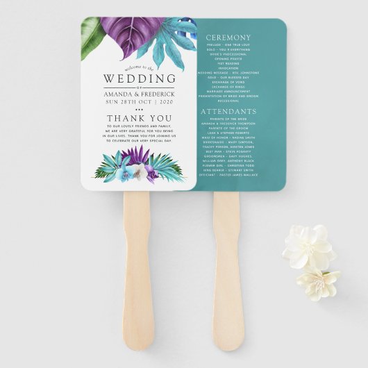 Éventail Programme de mariage géométrique d'orchidées tropi (Devant et derrière)
