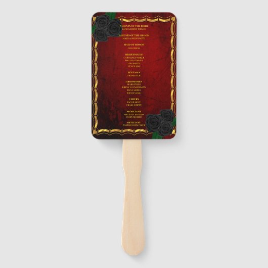 Éventail Programme de mariage gothique des Roses noirs du s (Dos)