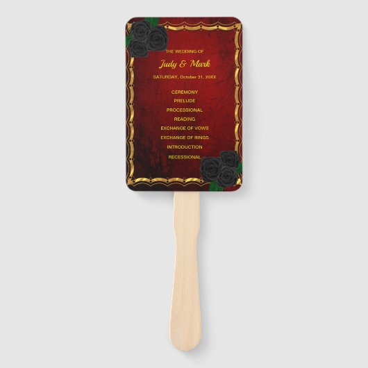 Éventail Programme de mariage gothique des Roses noirs du s (Devant)