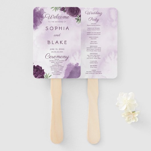 Éventail Programme de mariage gothique floral aux roses vio (Devant et derrière)
