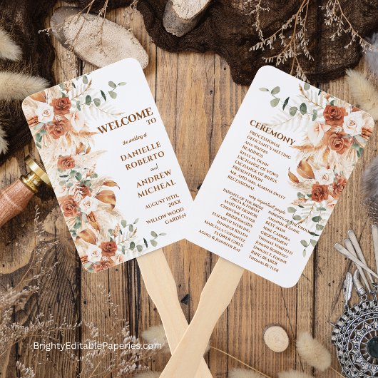Éventail Programme de Mariage Grass Pampas en Terracotta