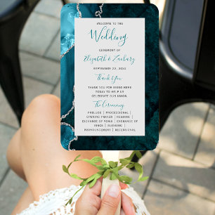 Éventail Programme de mariage gris agate argent sarcelle