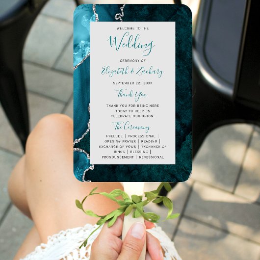 Éventail Programme de mariage gris agate argent sarcelle