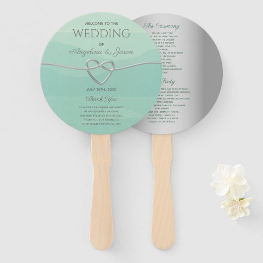 Éventail Programme de mariage gris élégant (Devant et derrière)