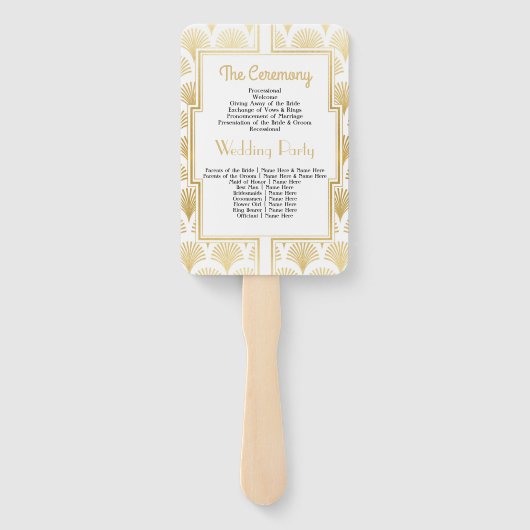 Éventail Programme de mariage Hand Fan 1920's Twenties Gold (Dos)