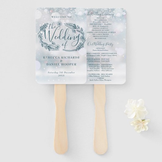 Éventail Programme de mariage hivernal aux flocons de neige (Devant et derrière)
