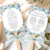 Éventail Programme de mariage Hydrangea Bleu Clair Verdure