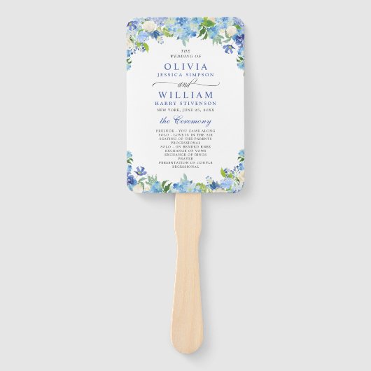 Éventail Programme de mariage Hydrangea Bleu Clair Verdure (Devant)