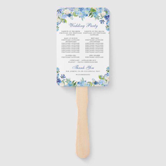Éventail Programme de mariage Hydrangea Bleu Clair Verdure (Dos)