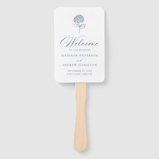Éventail Programme de mariage Hydrangea Navy Classique (Devant)