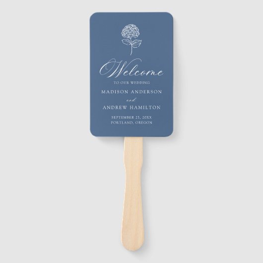 Éventail Programme de mariage Hydrangea Navy Classique (Devant)