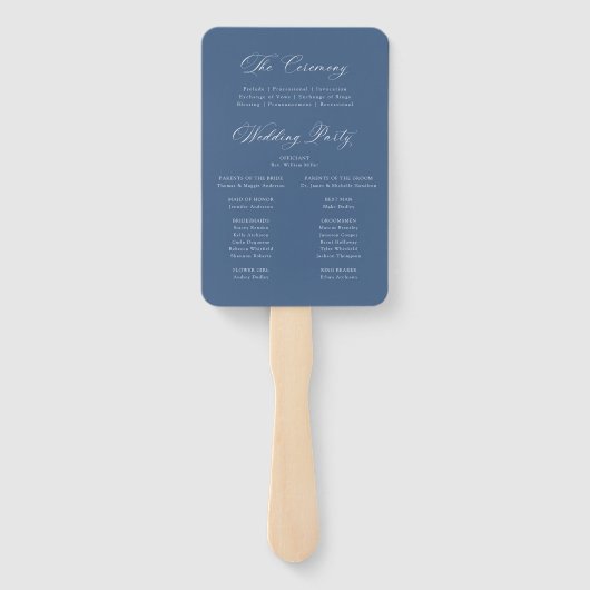 Éventail Programme de mariage Hydrangea Navy Classique (Dos)