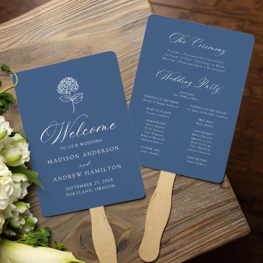 Éventail Programme de mariage Hydrangea Navy Classique