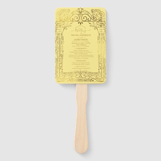 Éventail Programme de mariage Jaune Or Déco Chic Glam (Devant)
