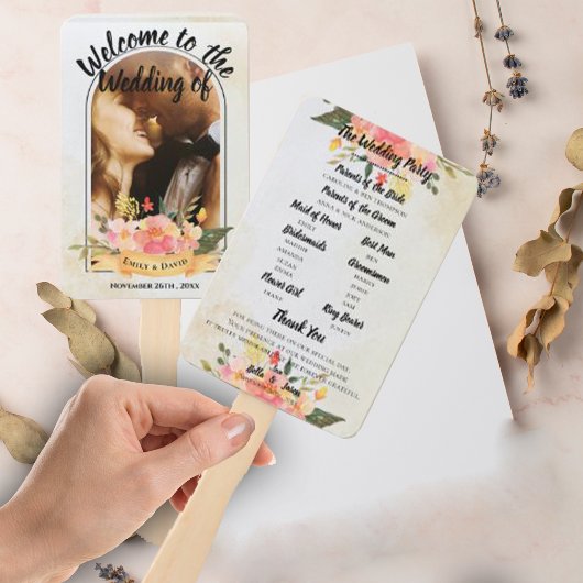 Éventail Programme de Mariage Joli Floral Rose Mariage MIGN