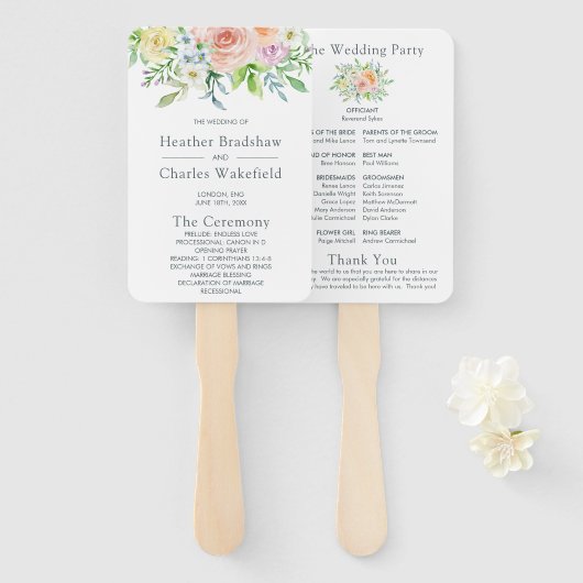 Éventail Programme de mariage Jolies Fleurs (Devant et derrière)