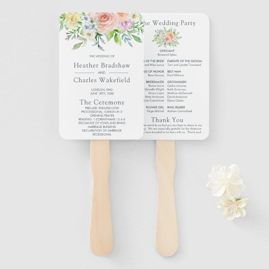 Éventail Programme de mariage Jolis Fleurs (Devant et derrière)
