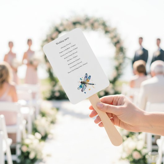 Éventail Programme de mariage libellule, personnalisé