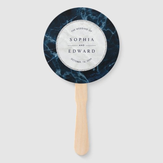 Éventail Programme de mariage Marbre blanc bleu de la Marin (Devant)