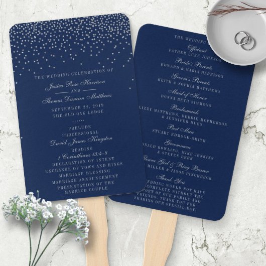 Éventail Programme de mariage Marine Blue & Glam Silver Con