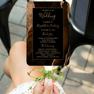 Éventail Programme de mariage Marron Moka Agate Noir Or