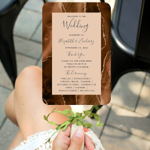 Éventail Programme de mariage Marron Moka Agate Or
