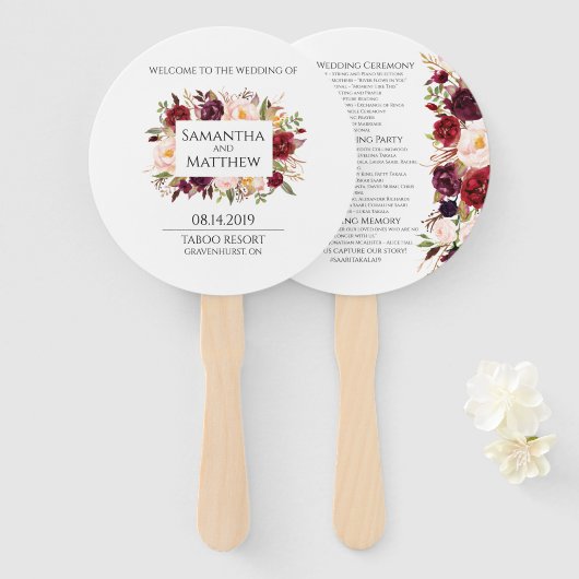 Éventail Programme de Mariage Marsala Round (Devant et derrière)