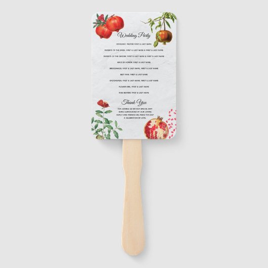 Éventail Programme de mariage méditerranéen de grenade roug (Dos)