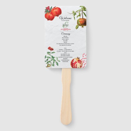 Éventail Programme de mariage méditerranéen de grenade roug (Devant)