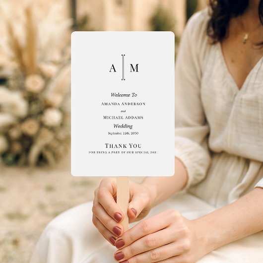 Éventail  Programme de mariage minimal monogramme noir blan