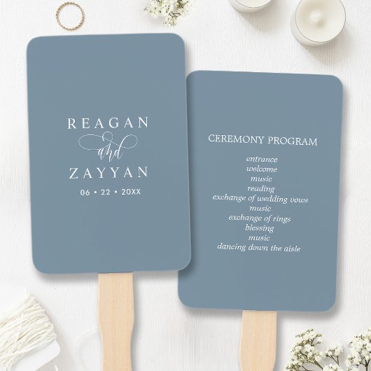 Éventail Programme de mariage minimaliste bleu poussiéreux