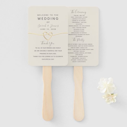 Éventail Programme de mariage minimaliste en or (Devant et derrière)