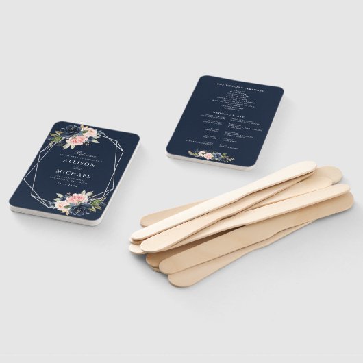 Éventail Programme de mariage moderne à l'argenté et au ros (Non-assemblé)