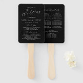Éventail Programme de mariage moderne à l'encre noire et bl (Devant et derrière)