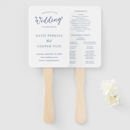 Éventail Programme de mariage moderne avec police grasse bl (Devant et derrière)