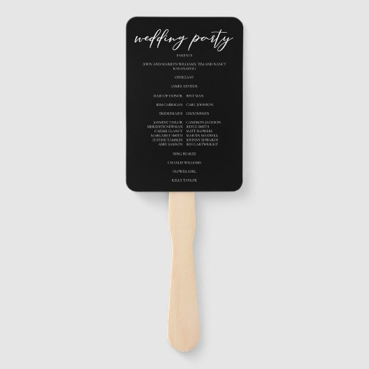 Éventail Programme de mariage moderne avec typographie noir (Dos)