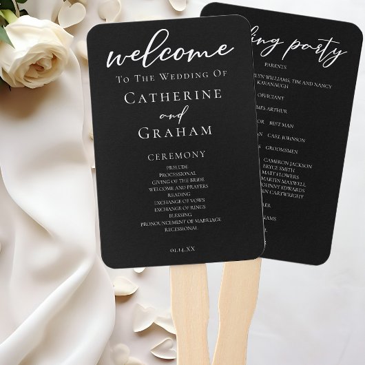 Éventail Programme de mariage moderne avec typographie noir
