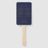 Éventail Programme de mariage moderne bleu navy or écriture (Dos)