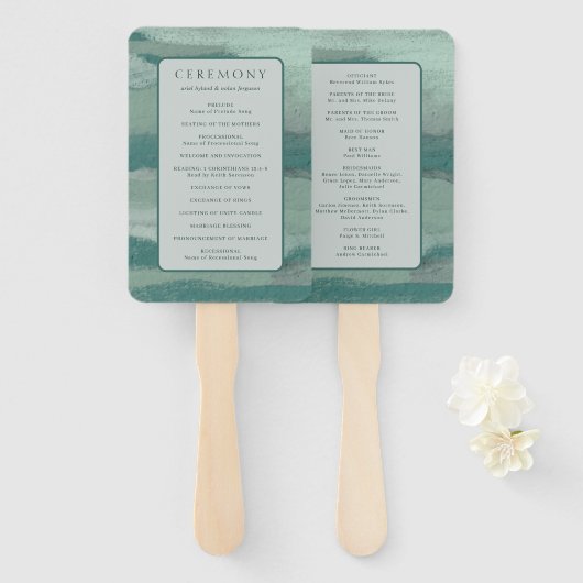 Éventail Programme de mariage moderne chic côtier abstrait  (Devant et derrière)