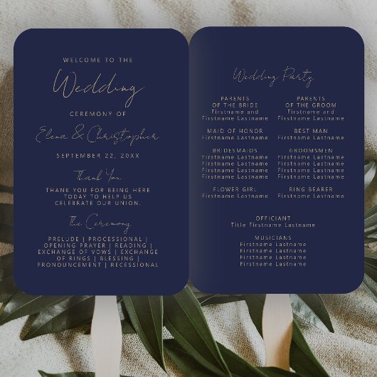 Éventail Programme de mariage moderne écriture manuscrite o
