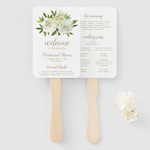Éventail Programme de mariage moderne floral or blanc éléga