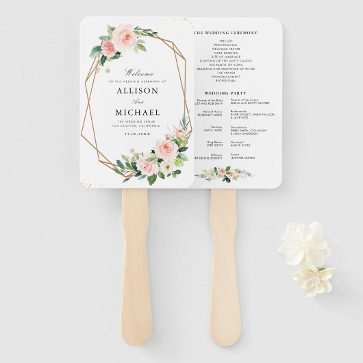 Éventail Programme de mariage moderne géométrique rose vif (Devant et derrière)