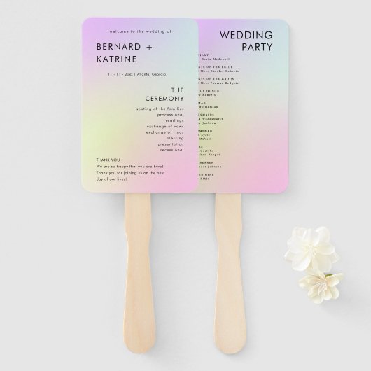 Éventail Programme de Mariage Moderne Minimal Ordre des Évé (Devant et derrière)
